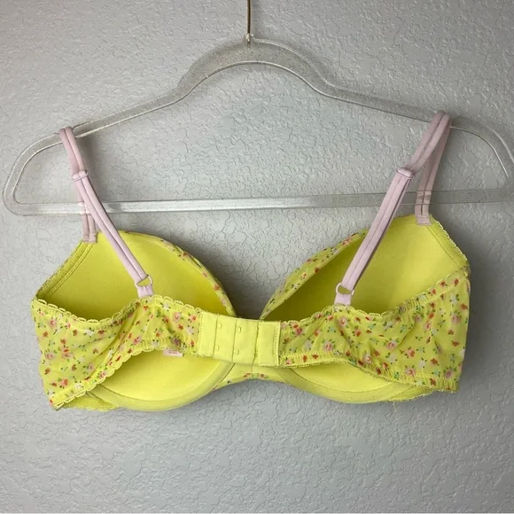 Victoria's Secret Butter Yellow and Pink Floral Bra Padded Demi Size 36D - Picture 4 of 9